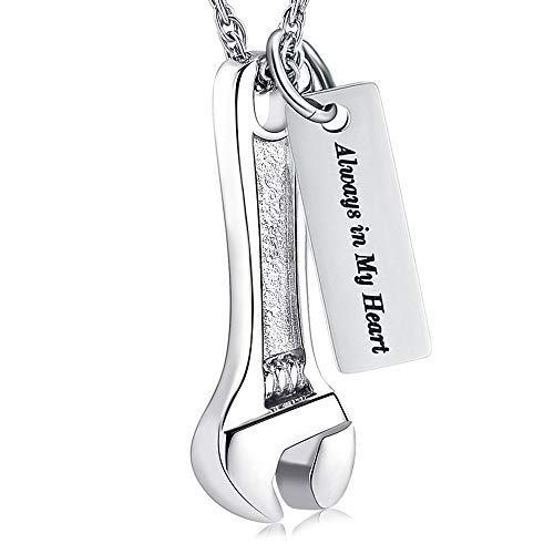 shajwo Wrench Urn Necklace for Ashes for Women Men Human Ashes Stainless Steel Hammer Cremation Jewelry for Ashes Pendant - color: Always in My Heart
