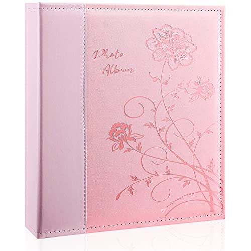 Photo Album 8x10 Clear Pages Pockets Leathe Cover Slip Slide in Photo Album Holds 50 Vertical 8x10 Photos Picture Book for Wedding Family (Pink) - color: Pink, size: 50 Pockets/1PK