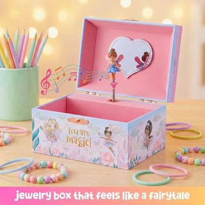 Giggle & Honey Musical Fairy Jewelry Box for Girls - Kids Music Box with Spinning Fairy and Mirror, Princess Birthday Gifts for Little Girls, Childrens Jewelry Boxes for Ages 3-10 - 6 x 4.7 x 3.5 in | Music Boxes for Little Girls, Toddler Jewelry Box for