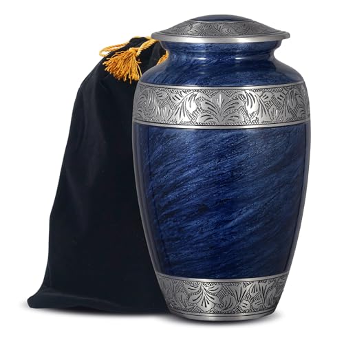 Urns for Human Ashes Adult Male & Female, Burial Urns, Decorative Urns, Funeral Urns, Cremation Urns for Women and Men - Large, Blue - Holds Up to 210 Cubic inches - color: Blue, size: Large