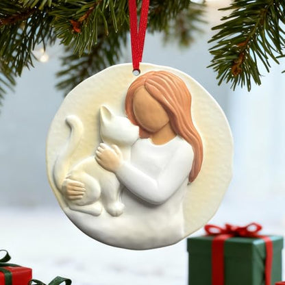 3D Cat Christmas Ornament for Christmas Tree Decorations 2026 - Cat Lover Gifts for Women, Girls, Pet Owners - Animal Lover for Resin Christmas Decorations Holiday Keepsake Gift - style: Cat & Girl