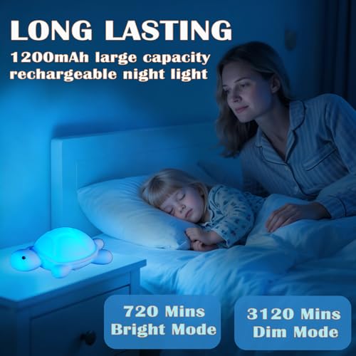 Turtle Night Light, Sea Turtle Gifts, Cute Soft Silicone Squishy LED Lamp with 7 RGB Colors, Dimmable, Timer, Touch Control, Living Bedroom Decor - style: Turtle