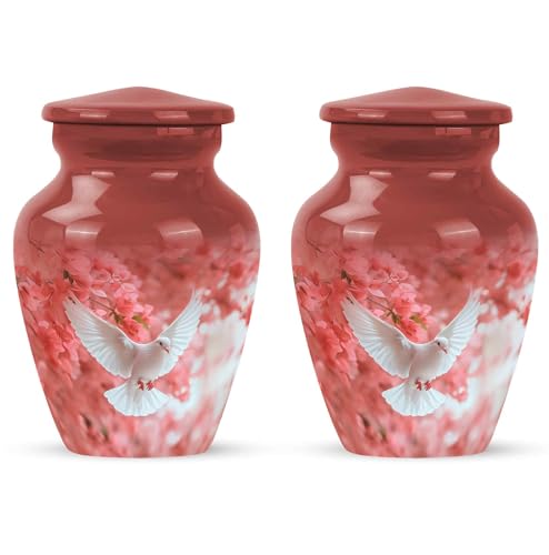 Yatskia Cherry Blossoms Dove Mini Urns for Adult Ashes Men and Women, Small Urn for Human Ashes Keepsake, (Classic Pack of 2, 3 Inch) - color: #3 Pink, size: 3 Inch Pack of 2