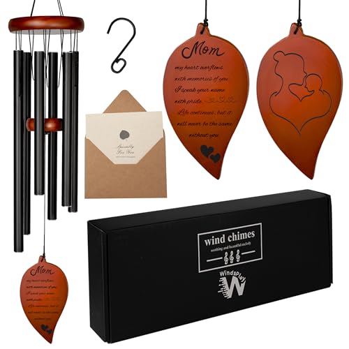 Memorial Wind Chimes for Loss of Mother - 32.5” Windchimes for Mom Memorial - Prime Memorial Gifts for Loss of Mom Wind Chime, Memorial Wind Chimes for Mom, Finest Bereavement Gifts for Loss of Mother - color: Black - Mom