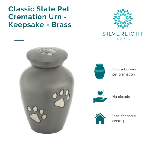 Classic Slate Pet Keepsake Cremation Urn for Ashes, Brass, Gray Urn, Dog Urn, Cat Urn, Keepsake Sized Pet Urn, 2.75 Inches High - color: Gray