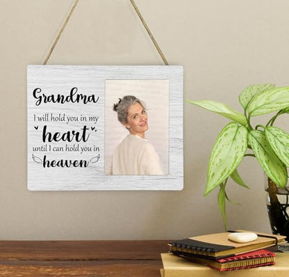 Grandma Memorial Picture Frame, I Will Hold You in My Heart Remembrance Wooden Photo Frame Gifts for Loss of Grandma, 4x6 inch Photo - style: Grandma Memorial Remembrance