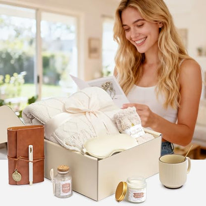 Mothers Day Get Well Gifts for Women Self Care Gift Basket - Birthday Gifts for Women Spa Care Package - Sympathy Inspirational Easter Day Gift Baskets for Her Mom Friend Wife (White) - color: White