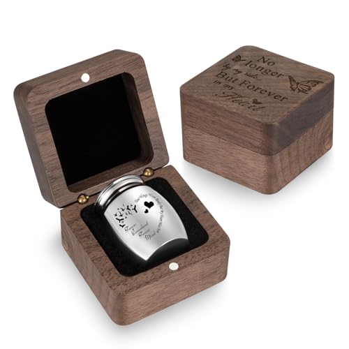 SOITIS Wooden Gift Box for Ashes, Small Urns for Human Ashes Keepsake, 1.57 Inches Stainless Steel Mini Urns for Ash, Cremation Urns for Women Men, Funeral Burial Holder - color: Square+bird