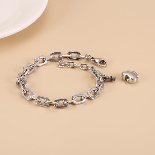 Heart Cremation Bracelets For Ashes Of Loved Ones Memorial Urn Bracelet For Women Stainless Steel Keepsake Jewelry - color: Customize
