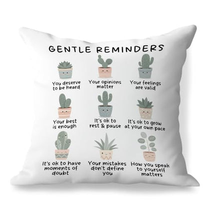 Gentle Reminders Plant Mental Health Pillow Cover 18x18 Double-Sided - color: Gentle Reminders