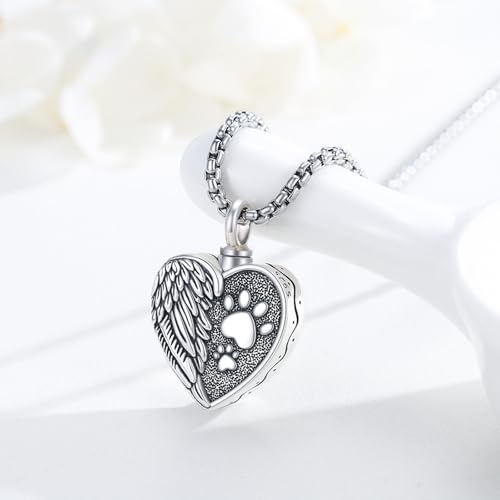 MEDWISE Wing/Paw Prints Urn Necklace for Ashes 925 Sterling Silver Necklace Guardian Angel Ashes Keepsake Memorial Urn Pendant Pet Cremation Jewelry for Ashes Memorial Jewelry for Dog Cat Pet Men - style: A-Guardian Angel