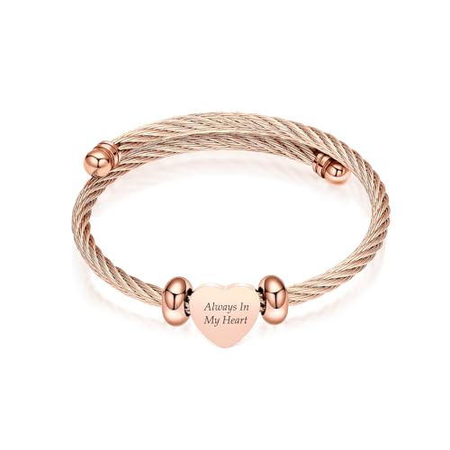 zeqingjw Heart Cremation Bracelet for Ashes Stainless Steel Urn Bangle Bracelet Memorial Keepsake Ash Jewelry for Women Men - color: Rose Gold