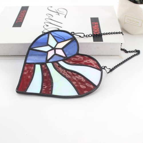 American Flag Heart Suncatcher, 6-Inch Stained Glass Window Hanging - color: D-heart