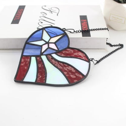 American Flag Heart Suncatcher, 6-Inch Stained Glass Window Hanging - color: D-heart