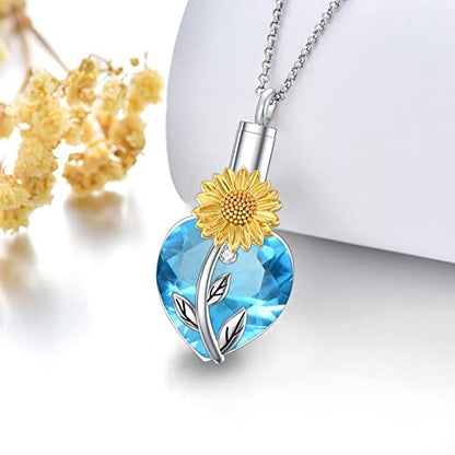 Rose & Daisy Urn Necklace - Sterling Silver Cremation Keepsake Memorial Jewelry - style: Sunflower Urn Necklace-12