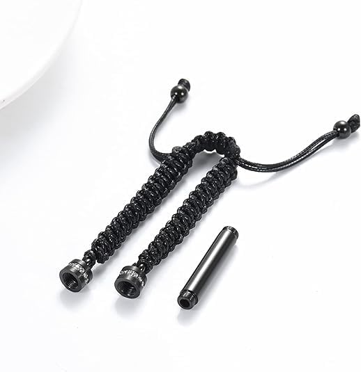 Hearbeingt Cylinder Cremation Bracelet for Ashes Adjustable Rope Urn Bangle - color: C-Black Always in my Mind