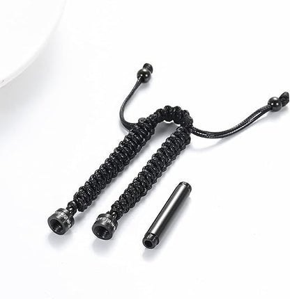 Hearbeingt Cylinder Cremation Bracelet for Ashes Adjustable Rope Urn Bangle - color: C-Black Always in my Mind