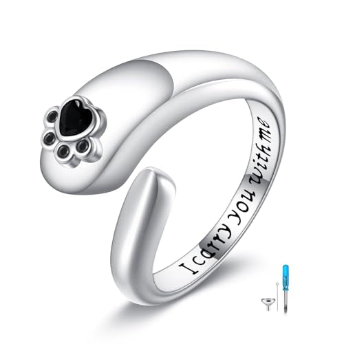 Urn Ring for Ashes Sterling Silver Urn Ring Keepsake Memorial Jewelry Gifts for Women - color: paw print-2