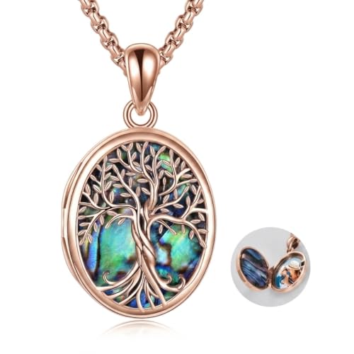 ONEFINITY Locket Necklace That Holds Picture Locket Memorial Pendant Jewelry Keepsake Gift for Men Women - color: rose gold-Tree of Life