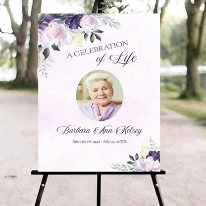 Lavender and Pink Floral Funeral Welcome Sign, Celebration of Life Welcome Sign, in Loving Memory Sign, Celebration of Life Funeral Sign, Celebration of Life Sign, Memorial Sign with Photo #Yn2 - color: Version #19