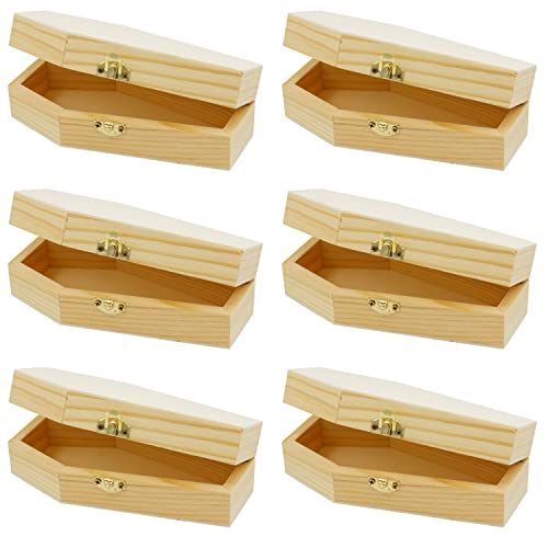 Creative Hobbies Small 6" Unfinished Wood Funeral Coffins - 6 x 3 x 1.75 Inch Size, Fillable for Halloween Parties, Goth and Decoration | 6 Pack - size: 6" - 6 Pack