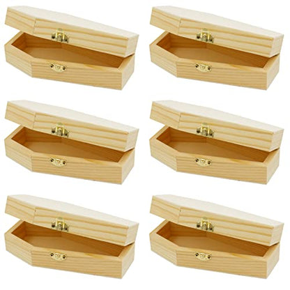 Creative Hobbies Small 6" Unfinished Wood Funeral Coffins - 6 x 3 x 1.75 Inch Size, Fillable for Halloween Parties, Goth and Decoration | 6 Pack - size: 6" - 6 Pack