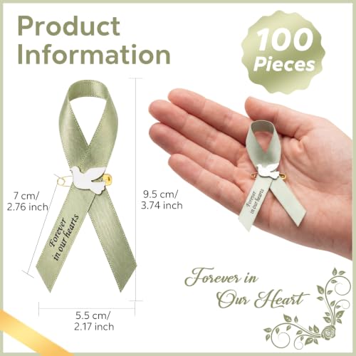 Geosar 100 Pcs Dove Funeral Memorial Ribbons Pins Memorial Service Respect Funeral Personalized Ribbon Bow with Safety Pins and White Dove for Mourning Mental Health Awareness Month Gifts(Sage Green) - color: Sage Green, style: Pigeon