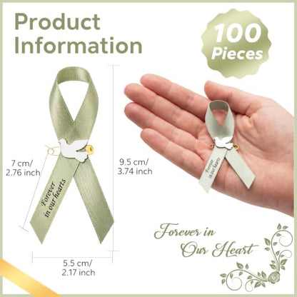 Geosar 100 Pcs Dove Funeral Memorial Ribbons Pins Memorial Service Respect Funeral Personalized Ribbon Bow with Safety Pins and White Dove for Mourning Mental Health Awareness Month Gifts(Sage Green) - color: Sage Green, style: Pigeon