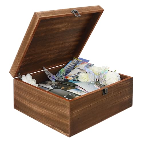 Large Wooden Keepsake Storage Box with Lid for Wedding Treasure Decorative | 10.4x12.4x5.3 Inches can Hold 8.5x11 Certificates Photos Baby Keepsakes, Vintage Case with Black Velvet Base - color: Wooden, size: 10.4x12.4x5.3
