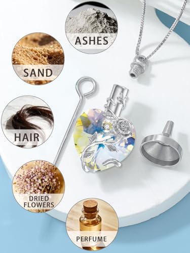 OCJ Heart Rose Flower Urn Necklace for Ashes Women Birthstone Cremation Necklaces Sterling Silver Memorial Cremation Jewelry Gifts - color: 04-April-Diamond