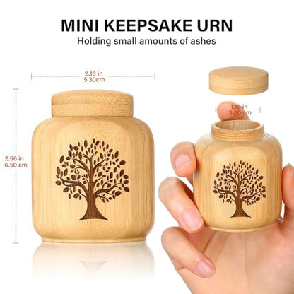 Mini Urns for Human Ashes Made of Bamboo,Small Urns for Ashes Keepsake with Tree of Life Pattern,Biodegradable Urn for Pet Cremation Keepsakes,Set of 2