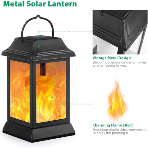 TomCare Flickering Flame Solar Lights Outdoor Metal Hanging Lantern, 4 Pack - size: 4 Pack, style: Elegant-Black