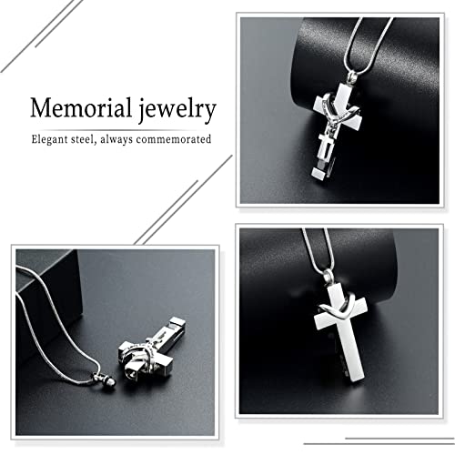 Forever in My Heart Birthstone Personalized Double Cross Urn Pendant Cremation Jewelry for Ashes Cross Ashes Keepsake - color: Silver-Black
