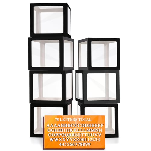 Ledido Transparent Balloon Boxes with 78 Letters Numbers for Custom Name - color: Black, size: 7PCS Boxes