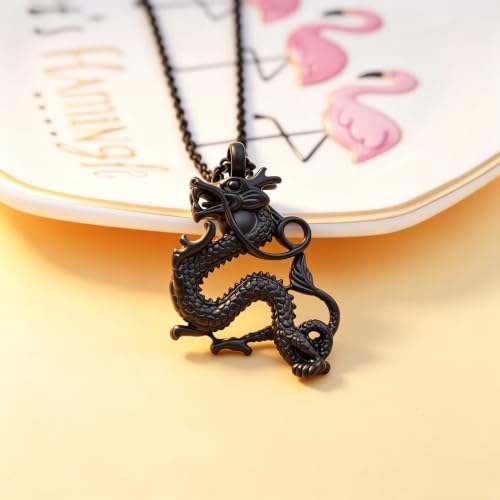 Legendary Chinese Dragon Urn Pendant Necklaces for Ashes Stainless Steel Keepsake Jewelry Cremation Ashes Holder Urn Necklace Memorial Jewelry Urn Pendant Unisex - color: Black