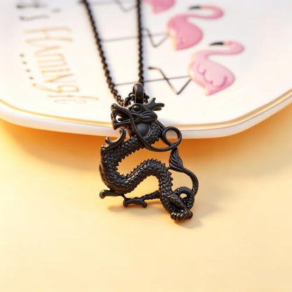 Legendary Chinese Dragon Urn Pendant Necklaces for Ashes Stainless Steel Keepsake Jewelry Cremation Ashes Holder Urn Necklace Memorial Jewelry Urn Pendant Unisex - color: Black