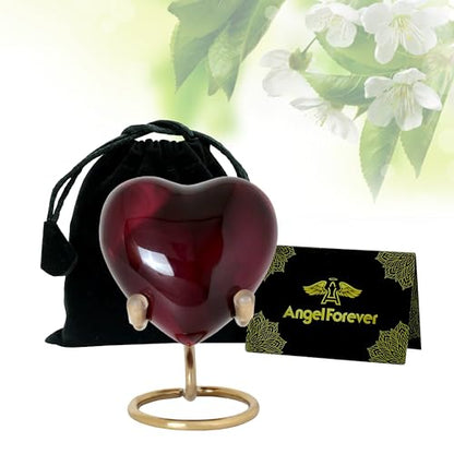 Heart Urn with Stand & Box Keepsake Urn for Human Ashes Mini Cremation Urn for Men & Women (Burgundy) - color: Burgundy