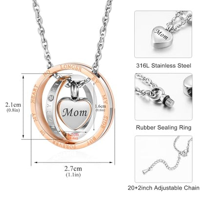 Dletay Urn Necklace for Ashes Stainless Steel Cremation Jewelry Memorial Ash Necklace for Men Women Urn Pendant Ashes Holder - color: Gold-Mom