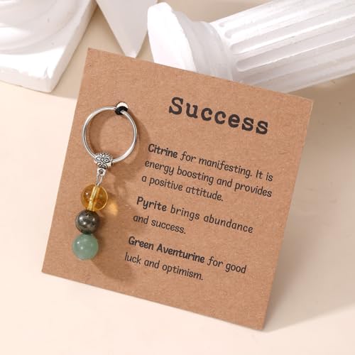 GINAZL Natural Crystals Keychain Gift, Evil Eyes Charm Keychains Inspirational Keychain for Women Bag/purse Charms - color: Succeess