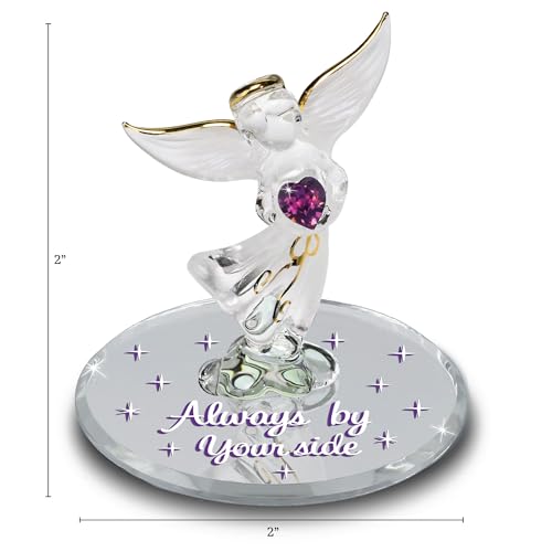 Glass Baron Remembrance Angel Figurine with Crystal Heart and Gold Halo | Handcrafted Angel Figurine with Austrian Crystal Heart, 22K Gold Halo, and Always By Your Side Message - color: Always By Your Side