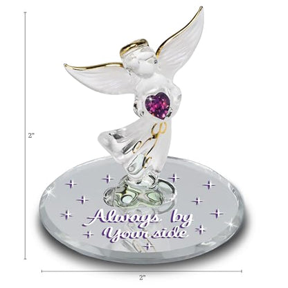 Glass Baron Remembrance Angel Figurine with Crystal Heart and Gold Halo | Handcrafted Angel Figurine with Austrian Crystal Heart, 22K Gold Halo, and Always By Your Side Message - color: Always By Your Side