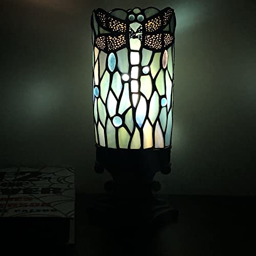 Small Tiffany Table Lamp Sea Blue Dragonfly Style Mini Stained Glass - color: Sea Blue Dragonfly Style