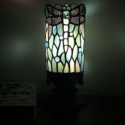 Small Tiffany Table Lamp Sea Blue Dragonfly Style Mini Stained Glass - color: Sea Blue Dragonfly Style