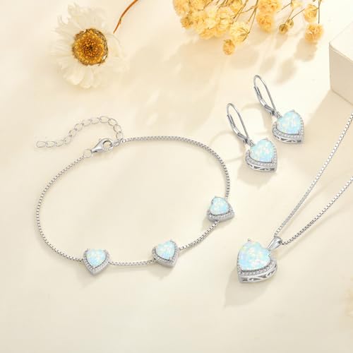 925 Sterling Silver Halo Heart Necklace for Women | Lwsary Love Heart Necklace, Heart Cut Birthstone Jewelry for Her - color: Milky Rainbow