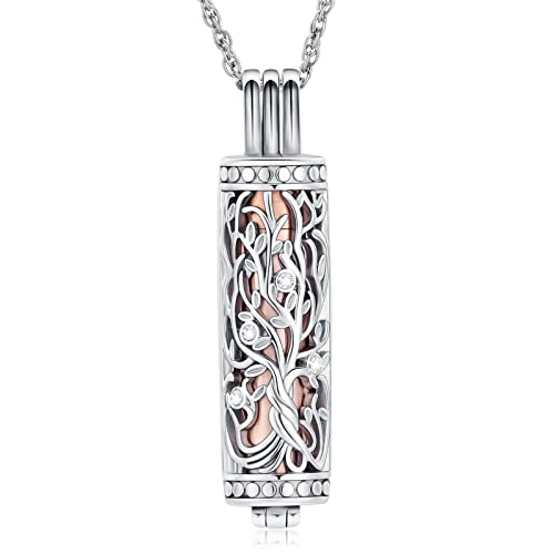 shajwo Cylinder Cremation Jewelry Tree of Life Urn Ashes Necklace for Women Men Vial Cremation Ash Pendant Loved One Memorial Jewelry - color: Rose Gold