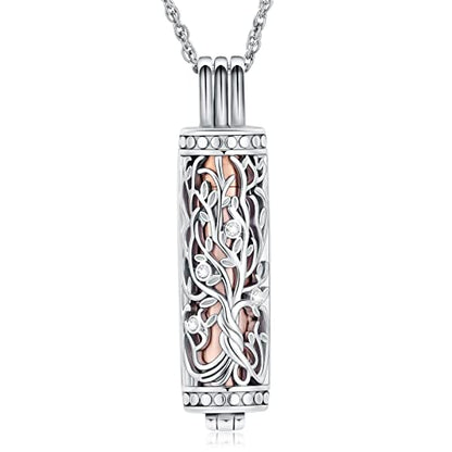 shajwo Cylinder Cremation Jewelry Tree of Life Urn Ashes Necklace for Women Men Vial Cremation Ash Pendant Loved One Memorial Jewelry - color: Rose Gold