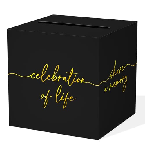 QISOLIY Black Celebration of Life Card Box with Gold Lettering, Share a Memory Funeral Card Box for Memorial Service, Remembrance Table Decor, Memory Box for Sympathy Condolence Messages - color: Black Gold Box