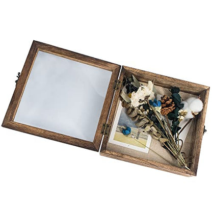 GraduatePro Shadow Box Frame 8x8 Display Case with Linen Back, Real Glass Window Door with Hinge, Picture Frame Wedding Bouquet Memorabilia Medals Photos Memory Box for Keepsakes, Carbonized Black | Hinged Front Open Door with Tempered Glass, Linen Back w