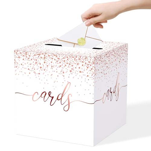 Rose Gold Card Box for Wedding, 8.7" Gift Card Box for Reception, Bridal Shower, Birthday, Baby Shower, Retirement, Graduation, Anniversary Party Decorations - color: Rose Gold 02