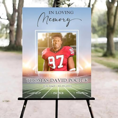 Football Player Jock Celebration of Life Welcome Sign, Funeral Welcome Sign, in Loving Memory Sign, Celebration of Life Funeral Sign, Celebration of Life Sign, Memorial Sign with Photo #Tf22 - color: Version #21